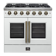 Forno Galiano 36-Inch French Door Gas Range, 5.36 cu. ft. Oven, 6 Sealed Burners, White with Antique Brass Accents (Model FFSGS6444-36WHT)