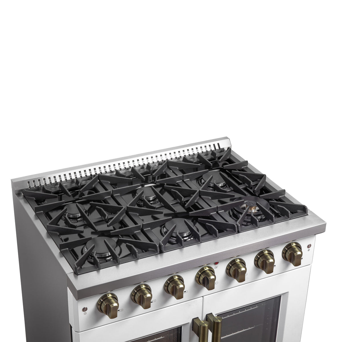 Forno Galiano 36-Inch French Door Gas Range, 5.36 cu. ft. Oven, 6 Sealed Burners, White with Antique Brass Accents (Model FFSGS6444-36WHT)