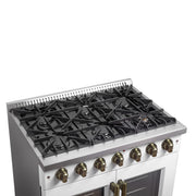Forno Galiano 36-Inch French Door Gas Range, 5.36 cu. ft. Oven, 6 Sealed Burners, White with Antique Brass Accents (Model FFSGS6444-36WHT)