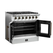 Forno Galiano 36-Inch French Door Gas Range, 5.36 cu. ft. Oven, 6 Sealed Burners, White with Antique Brass Accents (Model FFSGS6444-36WHT)