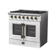 Forno Galiano 36-Inch French Door Gas Range, 5.36 cu. ft. Oven, 6 Sealed Burners, White with Antique Brass Accents (Model FFSGS6444-36WHT)