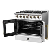 Forno Galiano 36-Inch French Door Gas Range, 5.36 cu. ft. Oven, 6 Sealed Burners, White with Antique Brass Accents (Model FFSGS6444-36WHT)