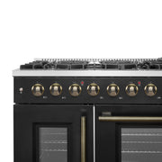 Forno Galiano 48-Inch Gas Range with French Door, 8 Sealed Burners and Griddle, 6.58 cu. ft. Oven, Black with Antique Brass Accents (Model FFSGS6444-48BLK)