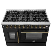 Forno Galiano 48-Inch Gas Range with French Door, 8 Sealed Burners and Griddle, 6.58 cu. ft. Oven, Black with Antique Brass Accents (Model FFSGS6444-48BLK)