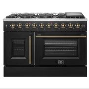 Forno Galiano 48-Inch Gas Range with French Door, 8 Sealed Burners and Griddle, 6.58 cu. ft. Oven, Black with Antique Brass Accents (Model FFSGS6444-48BLK)