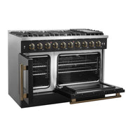 Forno Galiano 48-Inch Gas Range with French Door, 8 Sealed Burners and Griddle, 6.58 cu. ft. Oven, Black with Antique Brass Accents (Model FFSGS6444-48BLK)