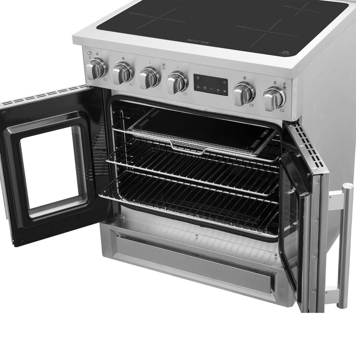 FORNO Torino 30-Inch Induction Range with French Door, 4.32 cu. ft. True Convection Oven, Air Fry & Sous Vide, Stainless Steel, 240V (FFSIN0950-30)
