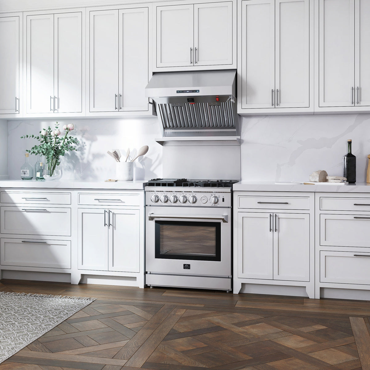 Forno Savona 30-Inch Wall-Mounted Range Hood with Backsplash, 600 CFM, Baffle Filters (Model FRHWM5029-30)