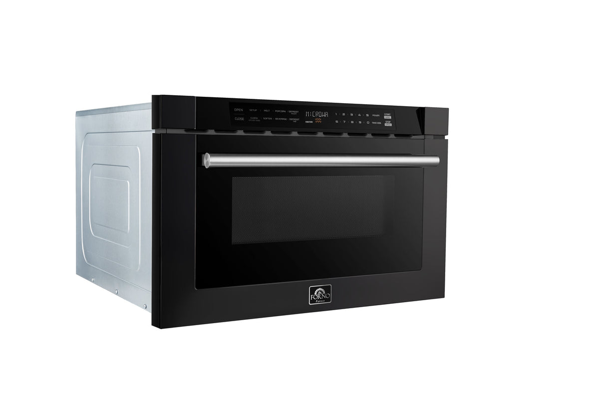 FORNO Capoliveri 24-Inch Built-In Microwave Drawer, 1.2 cu. ft., Black with Stainless Steel Handle (FMWDR3000-24BLK)