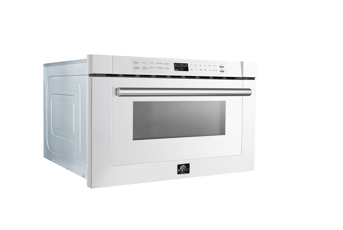 FORNO Capoliveri 24-Inch Built-In Microwave Drawer, 1.2 cu. ft., White with Stainless Steel Handle (Model FMWDR3000-24WHT)
