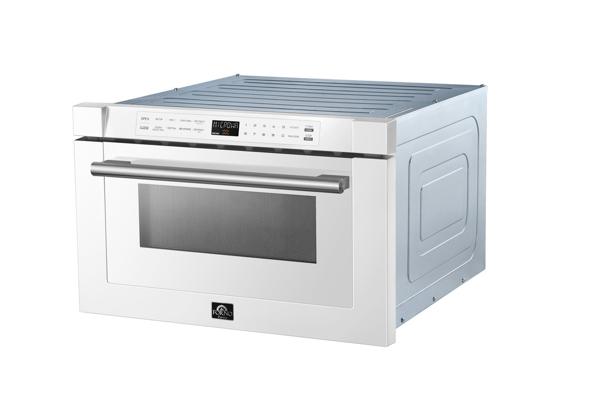 FORNO Capoliveri 24-Inch Built-In Microwave Drawer, 1.2 cu. ft., White with Stainless Steel Handle (Model FMWDR3000-24WHT)