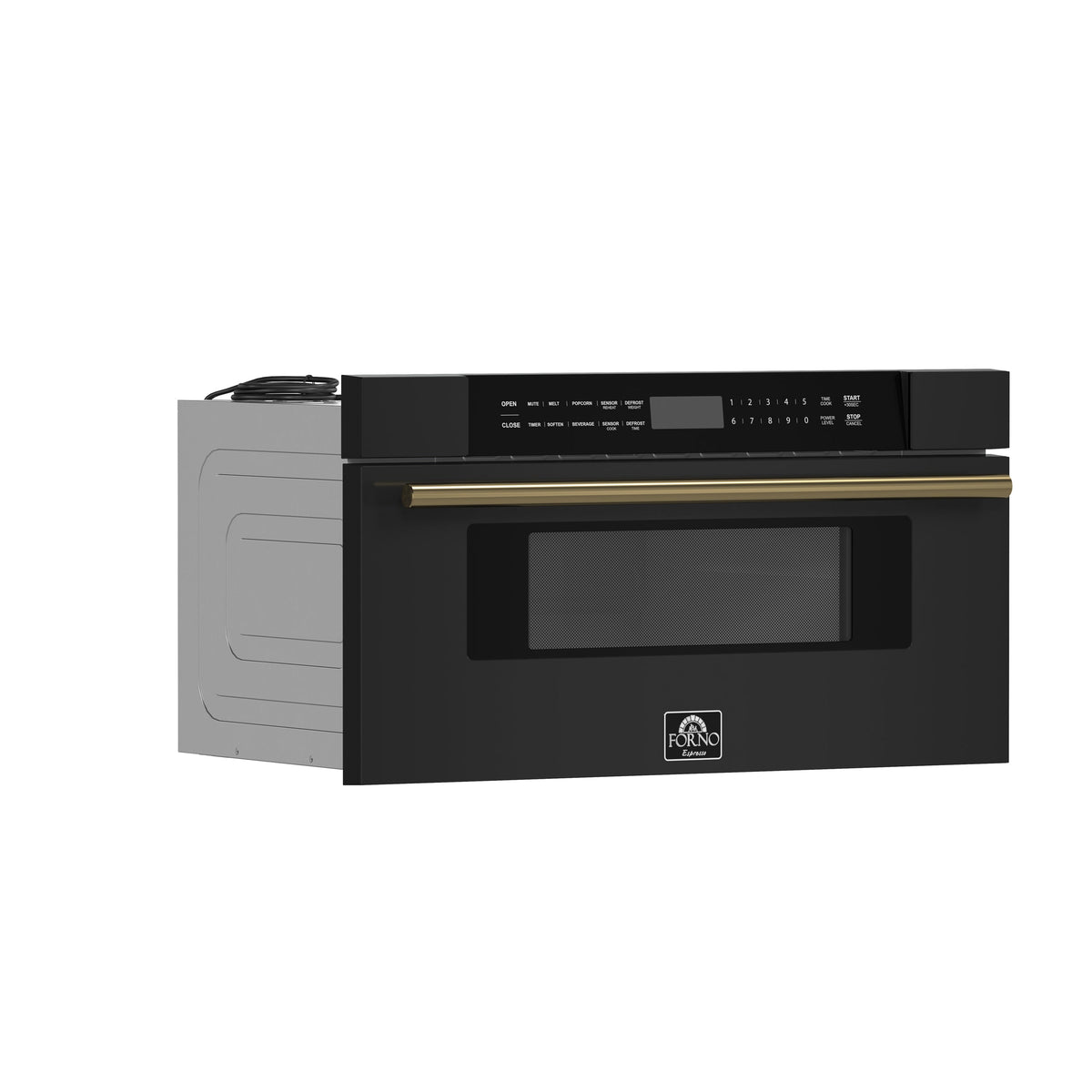 FORNO Capoliveri 30-Inch Built-In Microwave Drawer, 1.2 cu. ft., Black with Antique Brass Handle (FMWDR3000-30BLK)