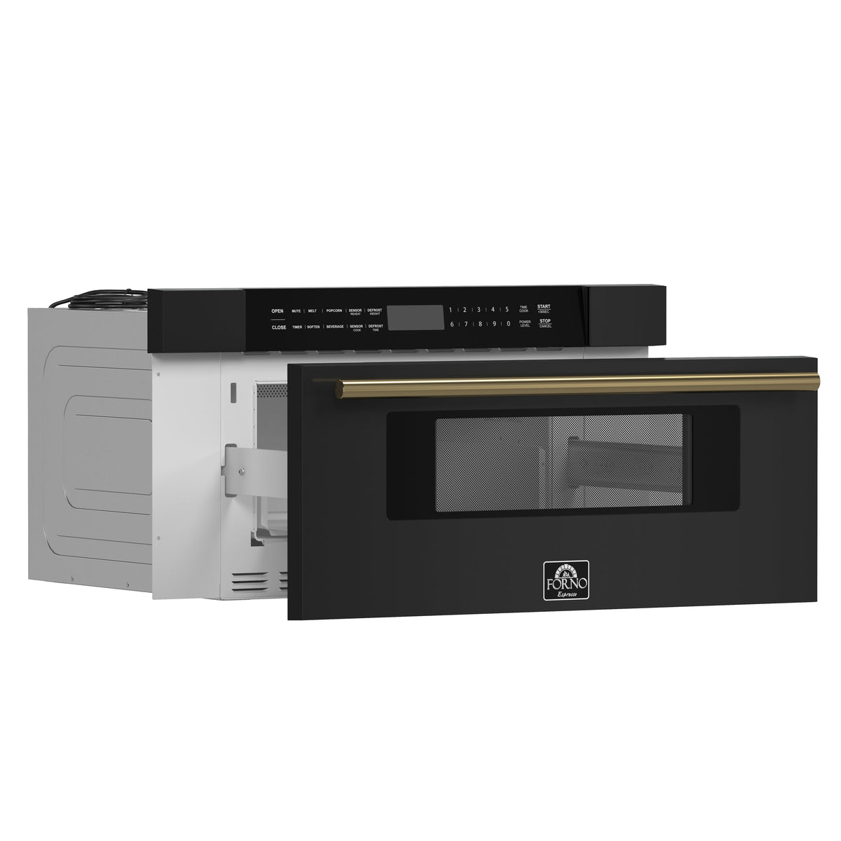 FORNO Capoliveri 30-Inch Built-In Microwave Drawer, 1.2 cu. ft., Black with Antique Brass Handle (FMWDR3000-30BLK)