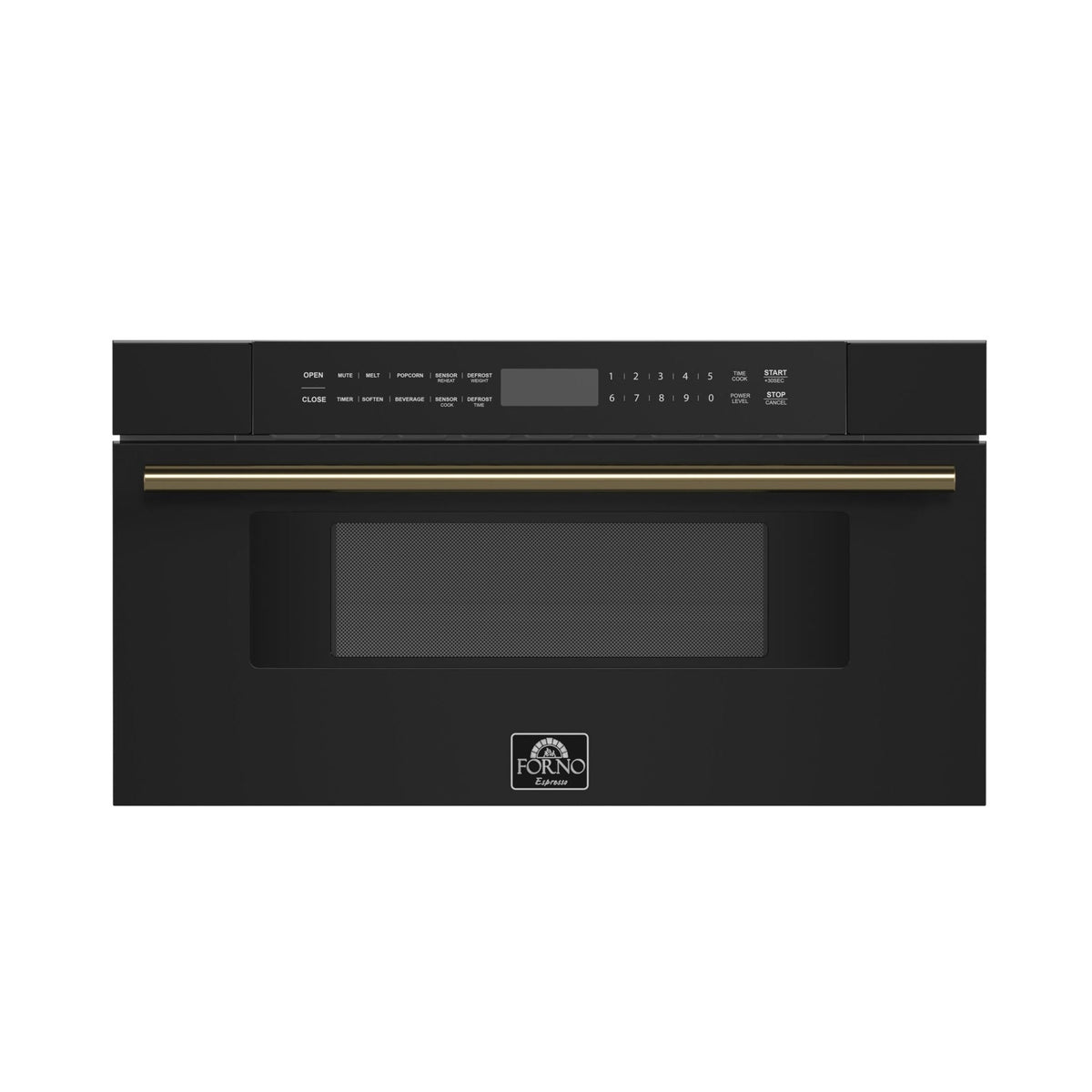 FORNO Capoliveri 30-Inch Built-In Microwave Drawer, 1.2 cu. ft., Black with Antique Brass Handle (FMWDR3000-30BLK)