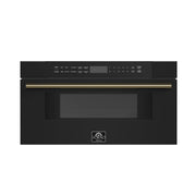 FORNO Capoliveri 30-Inch Built-In Microwave Drawer, 1.2 cu. ft., Black with Antique Brass Handle (FMWDR3000-30BLK)