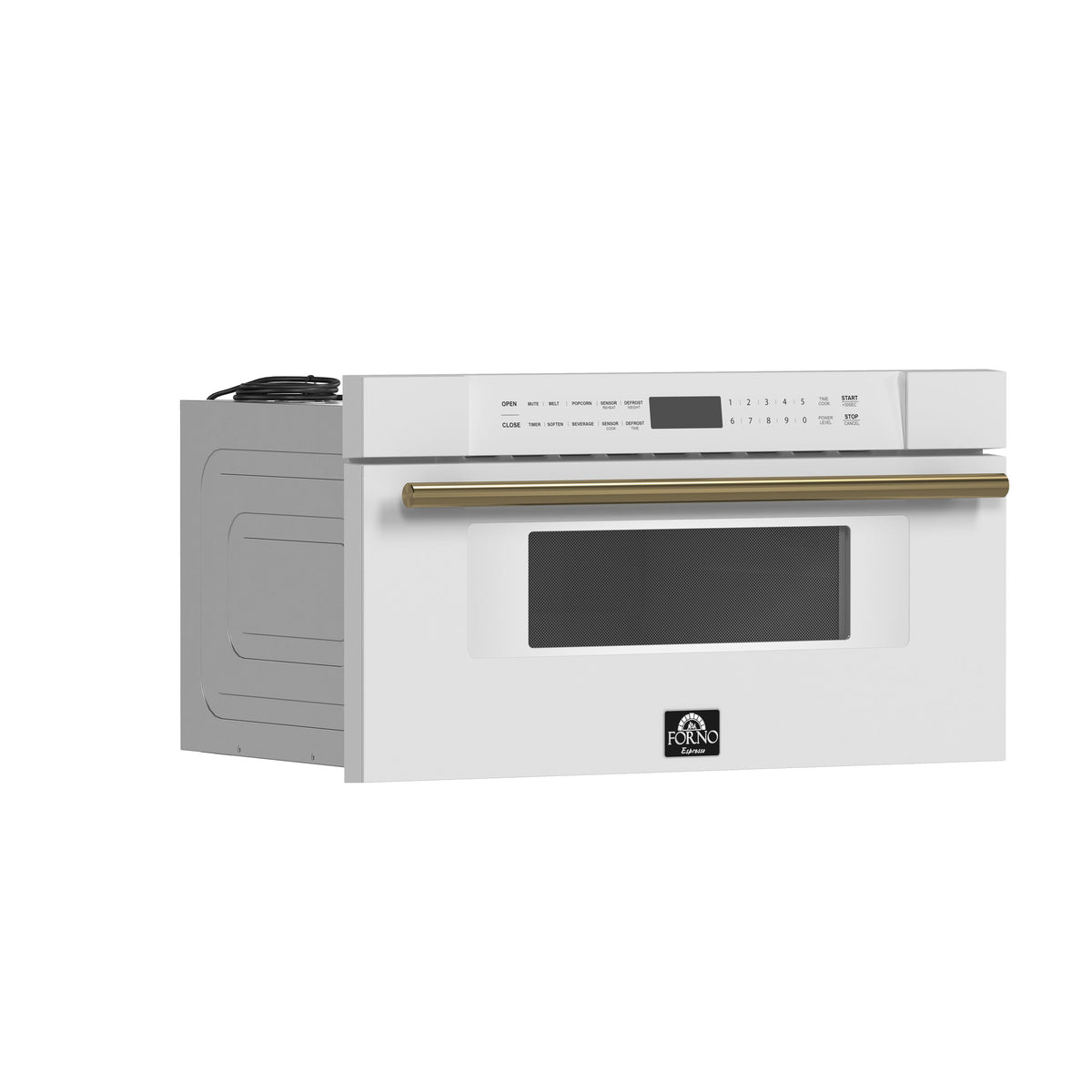 FORNO Capoliveri 30-Inch Built-In Microwave Drawer, 1.2 cu. ft., White with Antique Brass Handle (Model FMWDR3000-30WHT)