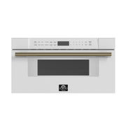 FORNO Capoliveri 30-Inch Built-In Microwave Drawer, 1.2 cu. ft., White with Antique Brass Handle (Model FMWDR3000-30WHT)