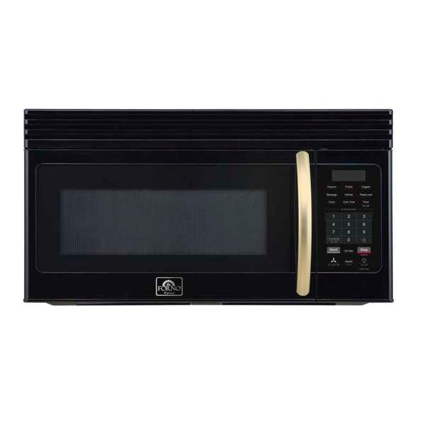 FORNO Scalo 30-Inch Over-the-Range Microwave, 1.6 cu. ft., 300 CFM, Black with Antique Brass Accents (Model FOTR3007-30BLK)