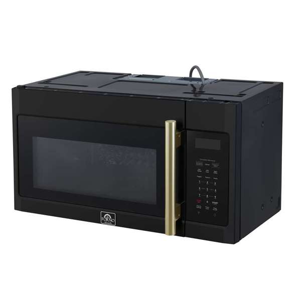 FORNO Fornace 30-Inch Over-the-Range Microwave, 1.5 Cu. Ft., 300 CFM Vent, Black with Antique Brass Accents (Model FOTR3038-30BLK)