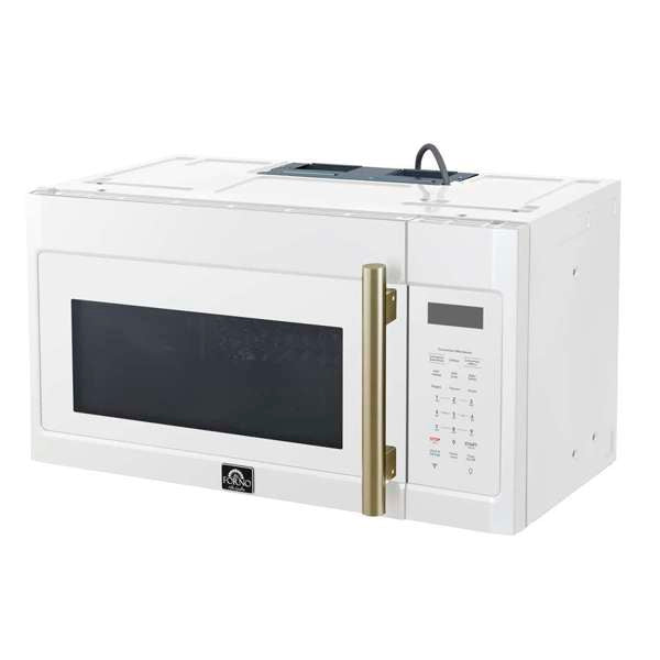 FORNO Fornace 30-Inch Over-the-Range Microwave, 1.5 cu. ft., 300 CFM, White with Antique Brass Accents (FOTR3038-30WHT)