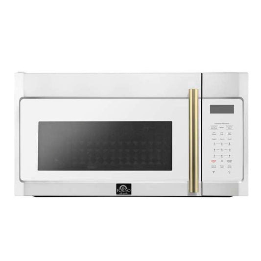 FORNO Fornace 30-Inch Over-the-Range Microwave, 1.5 cu. ft., 300 CFM, White with Antique Brass Accents (FOTR3038-30WHT)