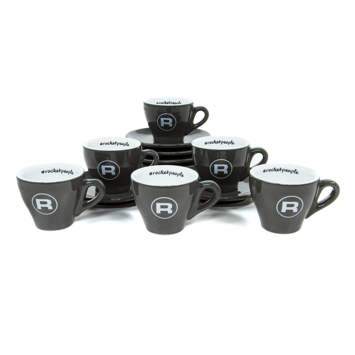 Rocket Espresso 6 Piece Espresso Cup and Saucer Set - Grey