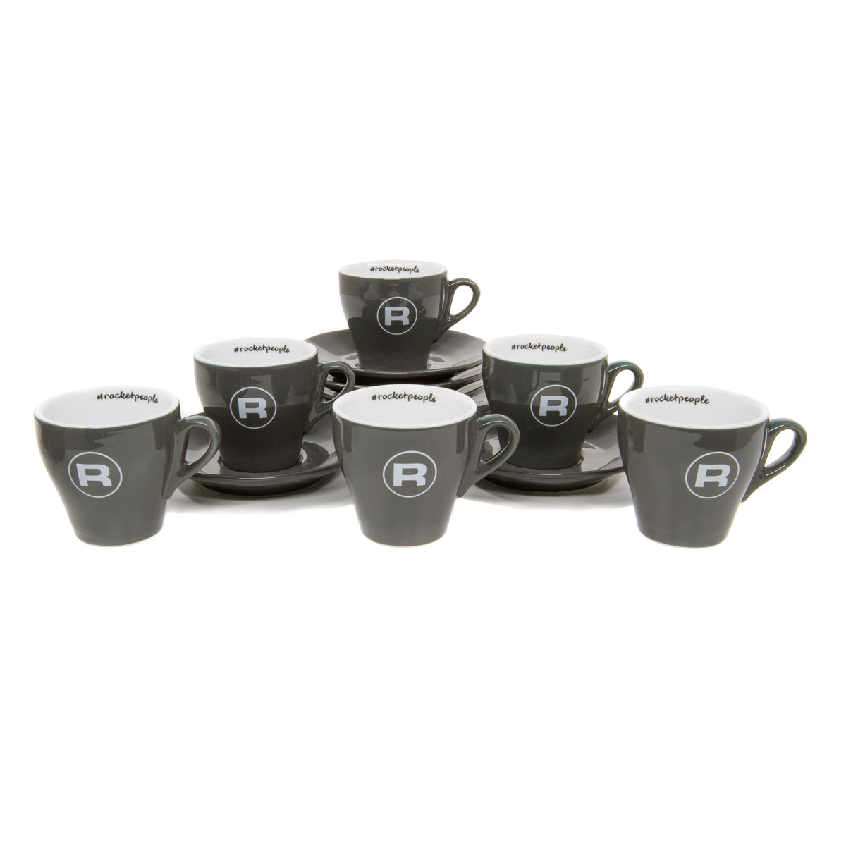 Rocket Espresso 6 Piece Flat White Cup and Saucer Set - Grey