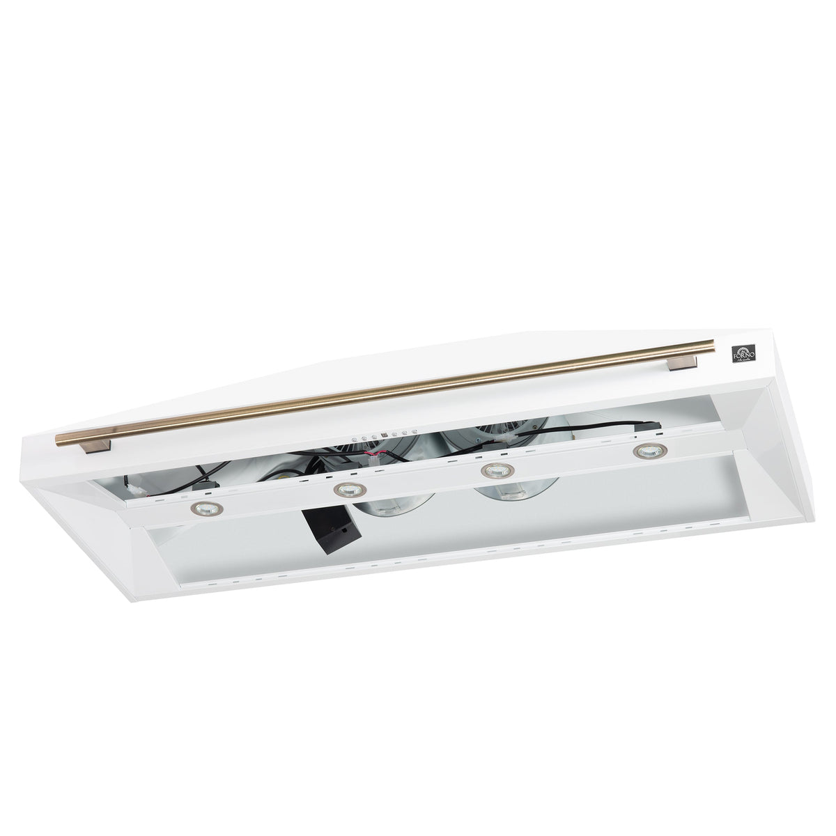 Forno Aria 60-Inch Wall-Mount Range Hood, 1200 CFM, Convertible Venting, White with Antique Brass Accents (FRHWM5095-60WHT)