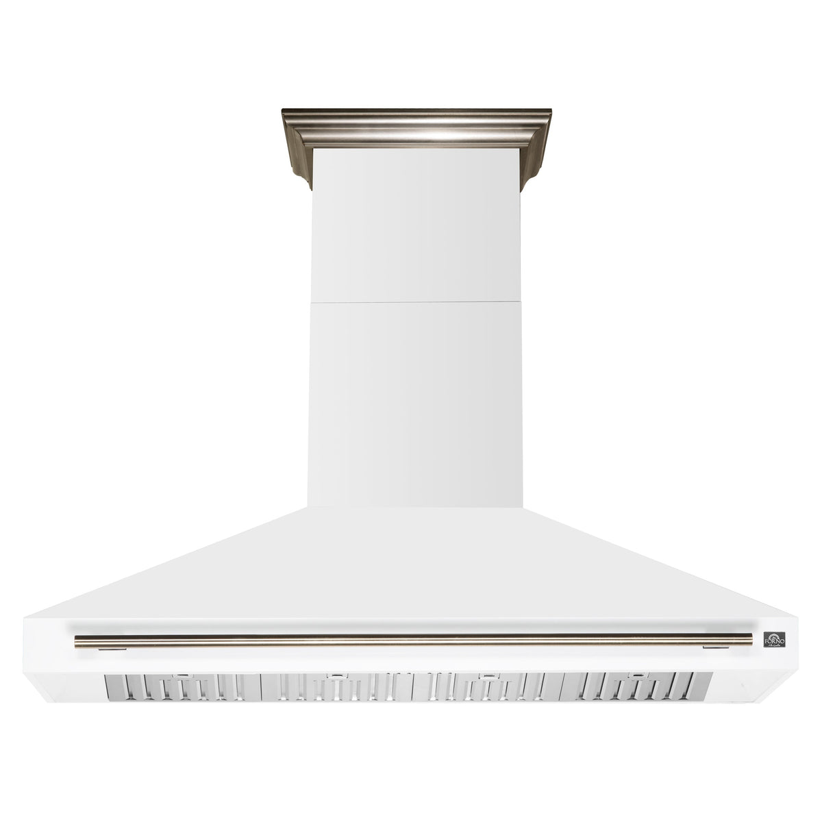 Forno Aria 60-Inch Wall-Mount Range Hood, 1200 CFM, Convertible Venting, White with Antique Brass Accents (FRHWM5095-60WHT)