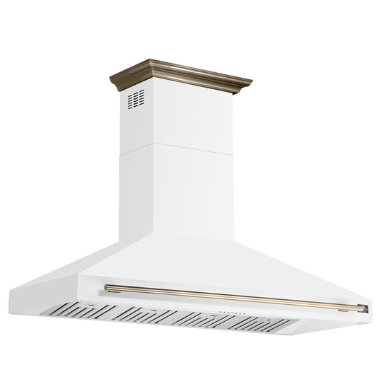 Forno Aria 60-Inch Wall-Mount Range Hood, 1200 CFM, Convertible Venting, White with Antique Brass Accents (FRHWM5095-60WHT)