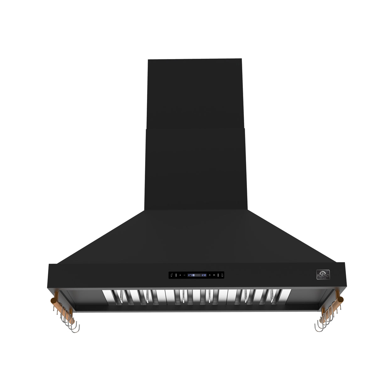 FORNO Venezia 48-Inch Wall-Mounted Range Hood, 900 CFM, Ducted, Touch Controls, LED Lighting, Black with Antique Brass Accents (FRHWM5503-48BLK)