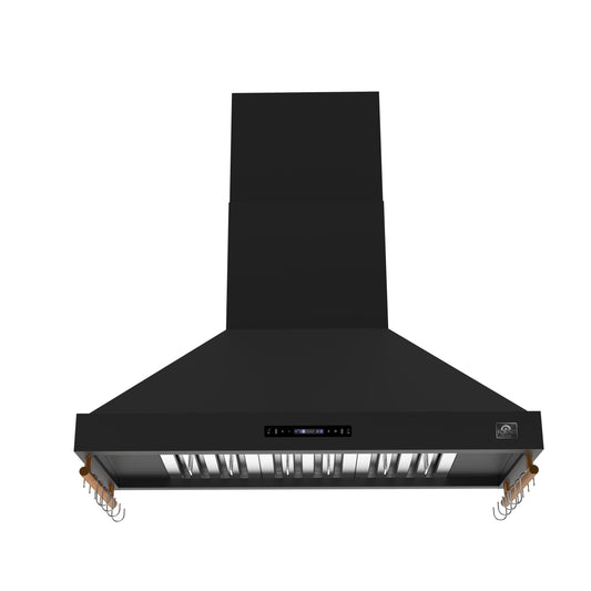 FORNO Venezia 48-Inch Wall-Mounted Range Hood, 900 CFM, Ducted, Touch Controls, LED Lighting, Black with Antique Brass Accents (FRHWM5503-48BLK)