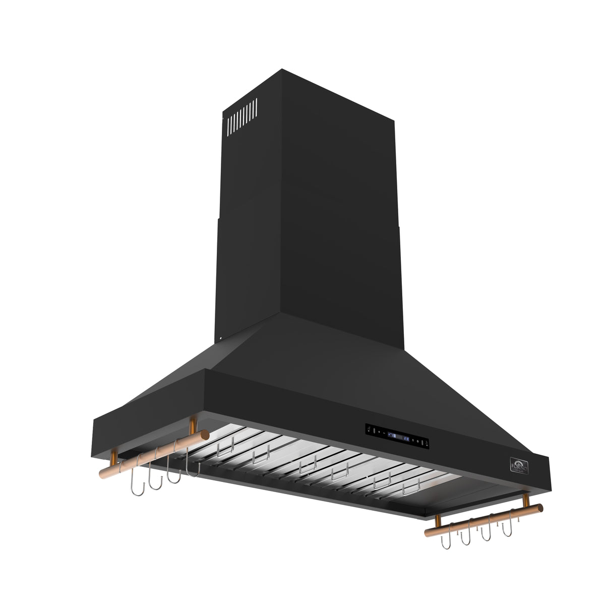 FORNO Venezia 48-Inch Wall-Mounted Range Hood, 900 CFM, Ducted, Touch Controls, LED Lighting, Black with Antique Brass Accents (FRHWM5503-48BLK)