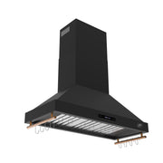 FORNO Venezia 48-Inch Wall-Mounted Range Hood, 900 CFM, Ducted, Touch Controls, LED Lighting, Black with Antique Brass Accents (FRHWM5503-48BLK)