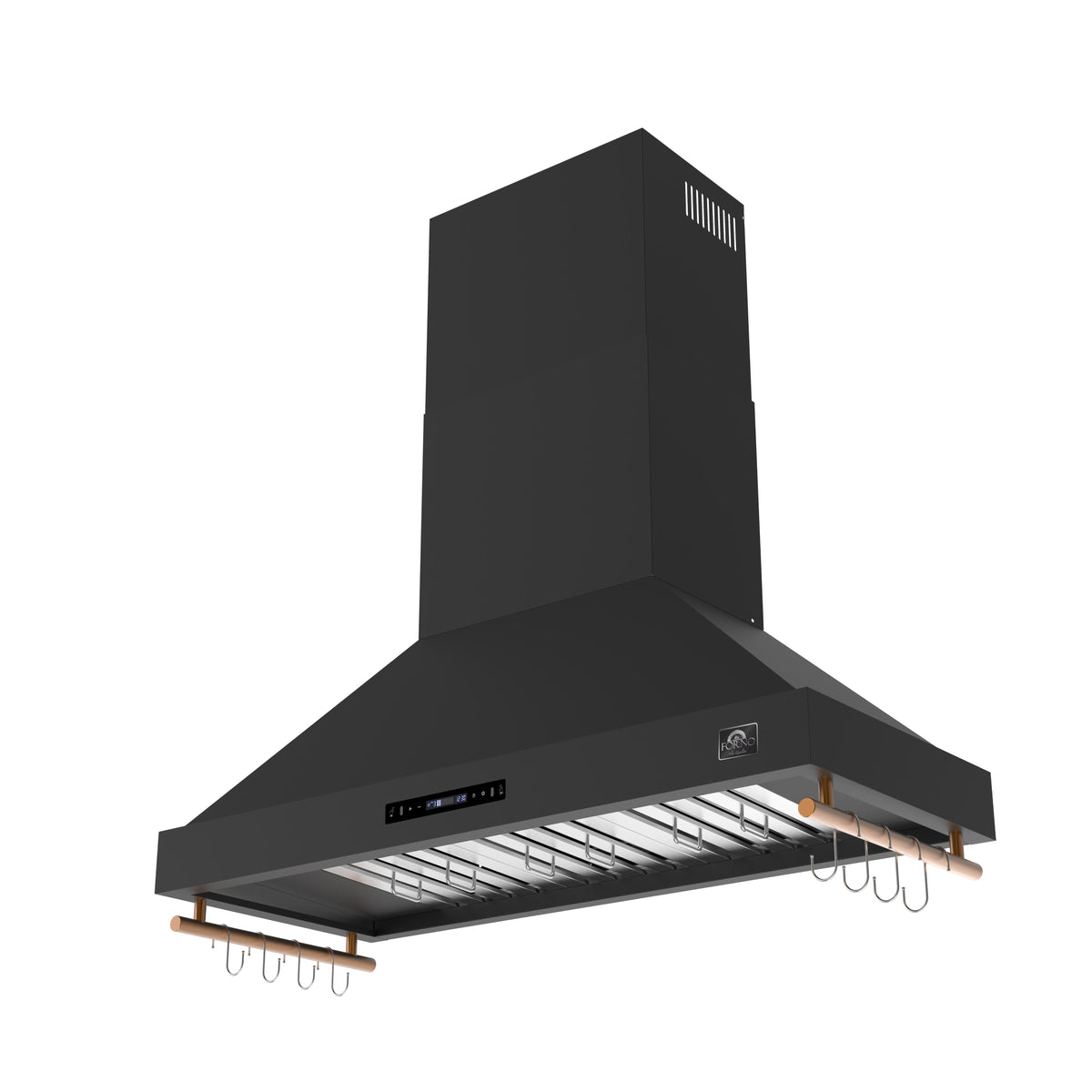 FORNO Venezia 48-Inch Wall-Mounted Range Hood, 900 CFM, Ducted, Touch Controls, LED Lighting, Black with Antique Brass Accents (FRHWM5503-48BLK)