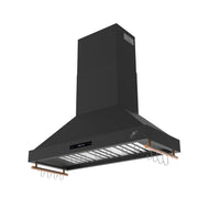 FORNO Venezia 48-Inch Wall-Mounted Range Hood, 900 CFM, Ducted, Touch Controls, LED Lighting, Black with Antique Brass Accents (FRHWM5503-48BLK)