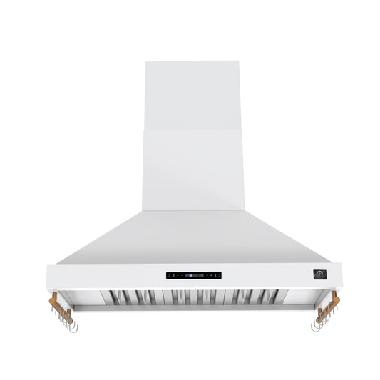 FORNO Venezia 48-Inch Wall-Mount Ducted Range Hood, 900 CFM, Touch Controls, LED Lighting, White with Antique Brass Accents (Model FRHWM5503-48WHT)