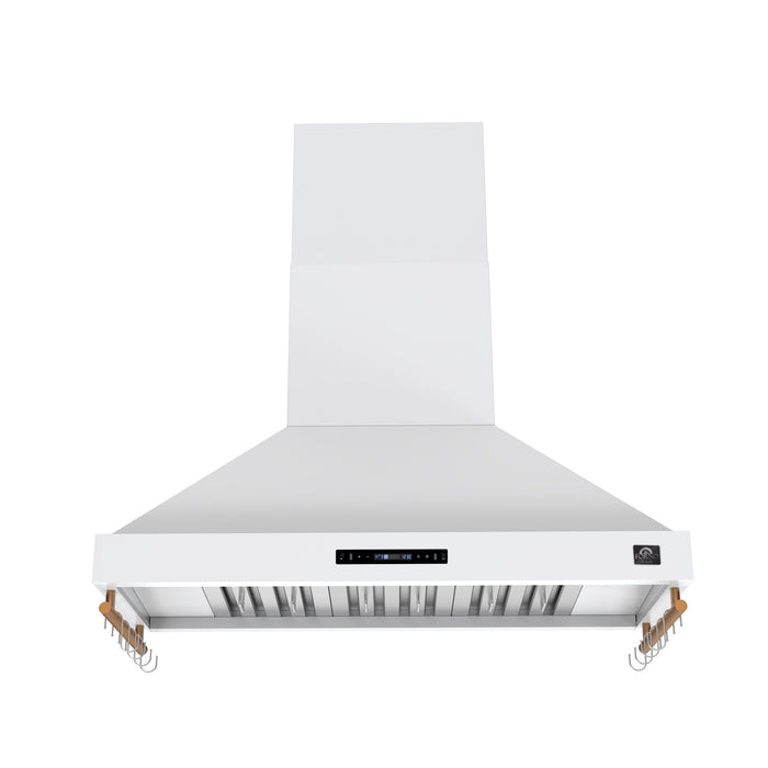 FORNO Venezia 48-Inch Wall-Mount Ducted Range Hood, 900 CFM, Touch Controls, LED Lighting, White with Antique Brass Accents (Model FRHWM5503-48WHT)