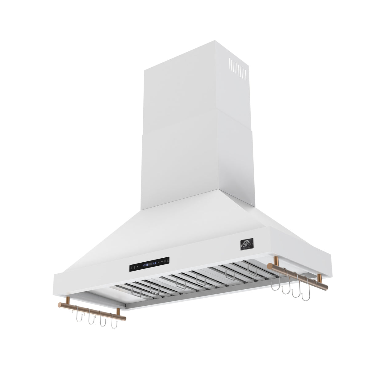FORNO Venezia 48-Inch Wall-Mount Ducted Range Hood, 900 CFM, Touch Controls, LED Lighting, White with Antique Brass Accents (Model FRHWM5503-48WHT)