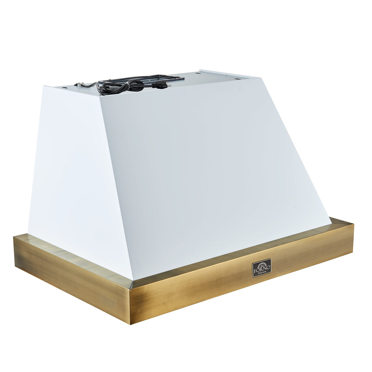 Forno Vittorio 36-Inch Wall-Mount Range Hood, 600 CFM, White with Antique Brass Trim, Remote Control (Model FRHWM5078-36WHT)