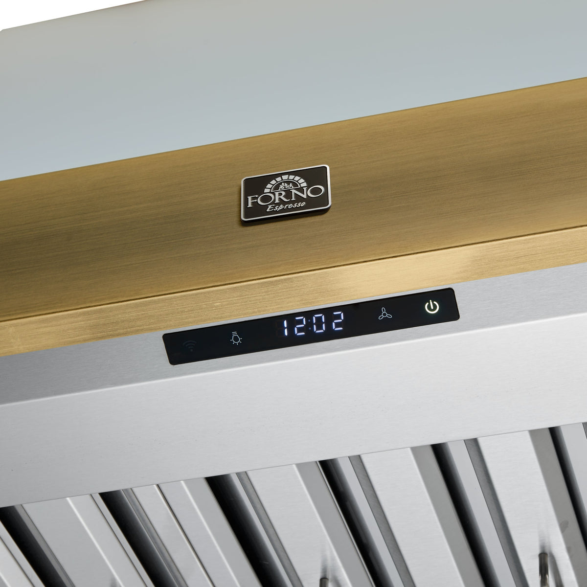 Forno Vittorio 36-Inch Wall-Mount Range Hood, 600 CFM, White with Antique Brass Trim, Remote Control (Model FRHWM5078-36WHT)