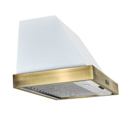 Forno Vittorio 36-Inch Wall-Mount Range Hood, 600 CFM, White with Antique Brass Trim, Remote Control (Model FRHWM5078-36WHT)
