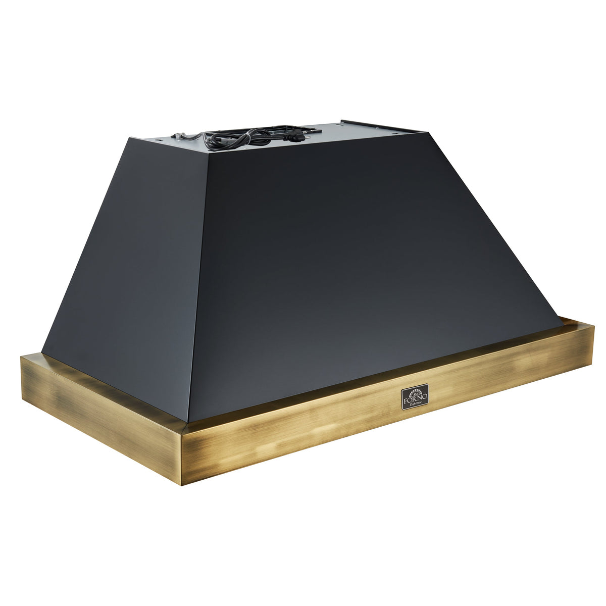 FORNO Vittorio 48-Inch Wall-Mount Range Hood, 600 CFM, Black with Antique Brass Trim, Remote Control (Model FRHWM5078-48BLK)