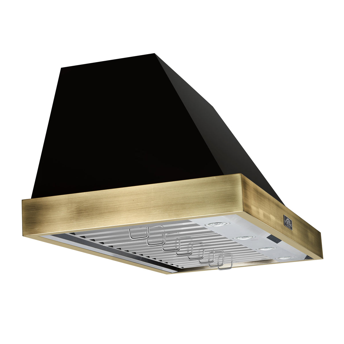 FORNO Vittorio 48-Inch Wall-Mount Range Hood, 600 CFM, Black with Antique Brass Trim, Remote Control (Model FRHWM5078-48BLK)