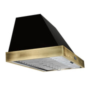 FORNO Vittorio 48-Inch Wall-Mount Range Hood, 600 CFM, Black with Antique Brass Trim, Remote Control (Model FRHWM5078-48BLK)