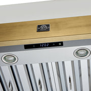 Forno Vittorio 48-Inch Wall-Mount Range Hood, 600 CFM, White with Antique Brass Trim, Remote Control (Model FRHWM5078-48WHT)
