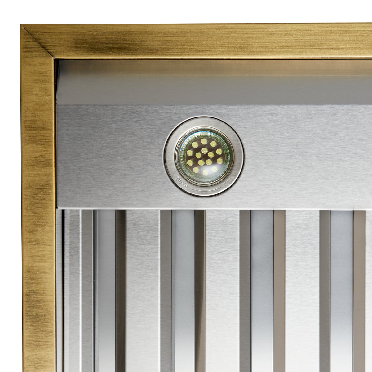 Forno Vittorio 48-Inch Wall-Mount Range Hood, 600 CFM, White with Antique Brass Trim, Remote Control (Model FRHWM5078-48WHT)