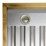 Forno Vittorio 48-Inch Wall-Mount Range Hood, 600 CFM, White with Antique Brass Trim, Remote Control (Model FRHWM5078-48WHT)