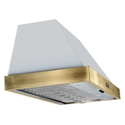 Forno Vittorio 48-Inch Wall-Mount Range Hood, 600 CFM, White with Antique Brass Trim, Remote Control (Model FRHWM5078-48WHT)