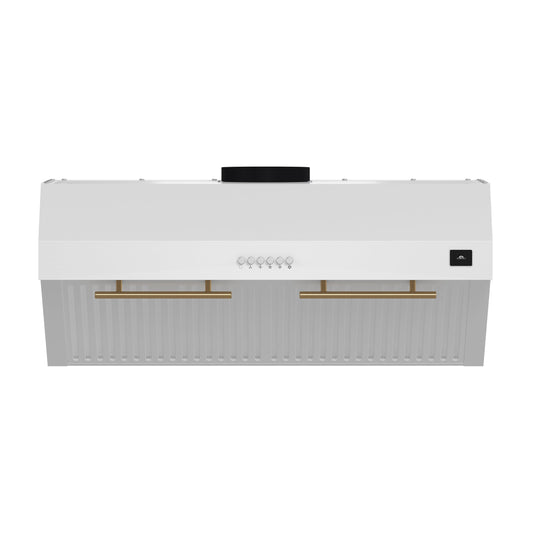 Forno Bari 30-Inch Under-Cabinet Range Hood, 400 CFM, White with Antique Brass Handles (Model FRHUC5255-30WHT)